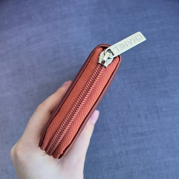 Chanel Caviar Skin Coco Mark Long Wallet Leather Zip Around Brown Red - Picture 4 of 8